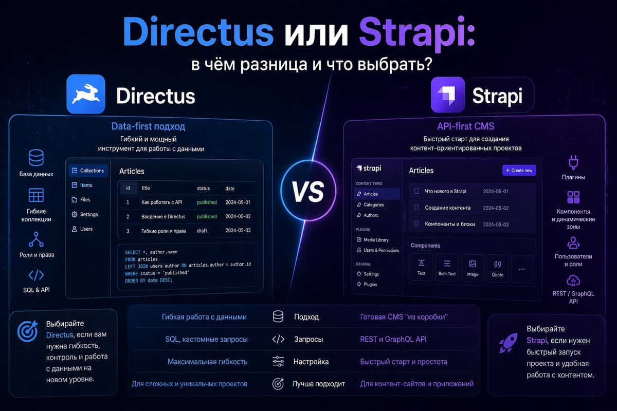 Directus или Strapi: в чём разница и что выбрать