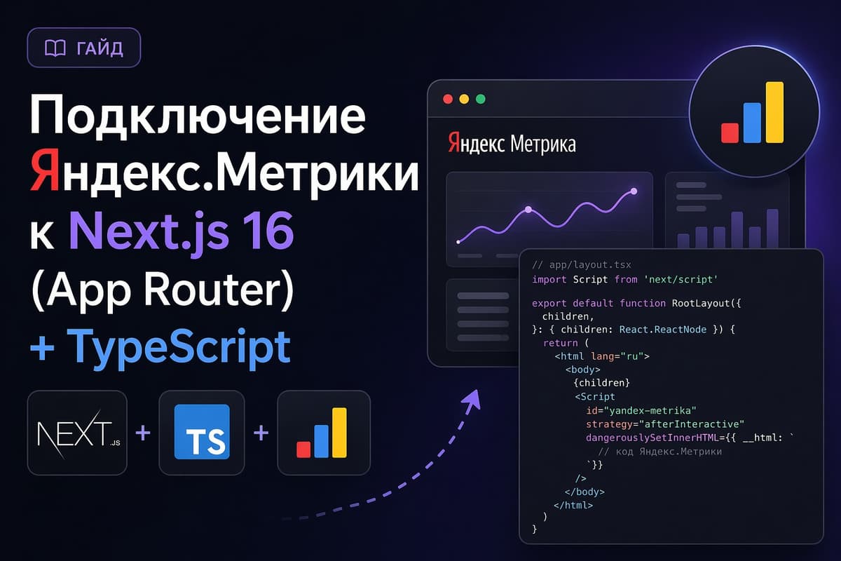 Подключение Яндекс.Метрики к Next.js 16 (App Router) + TypeScript